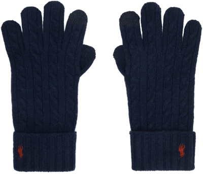 Polo Ralph Lauren Polo Pony Cable-knit Gloves In 433 Newport Navy