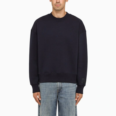 Ami Alexandre Mattiussi Night Blue Crewneck Sweatshirt With Patch In Navy