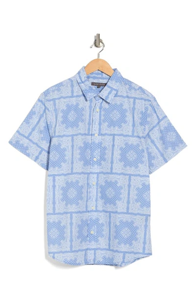 Slate & Stone Print Short Sleeve Poplin Button-up Shirt In Sky Blue Bandana Print