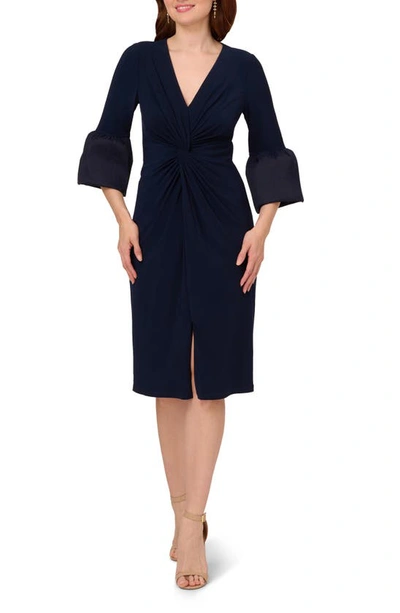 Adrianna Papell Jersey And Taffeta Midi Dress In Midnight