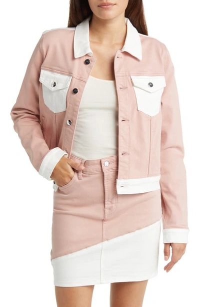 Jen7 By 7 For All Mankind Colourblock Crop Trucker Jacket In Colour Block Rose