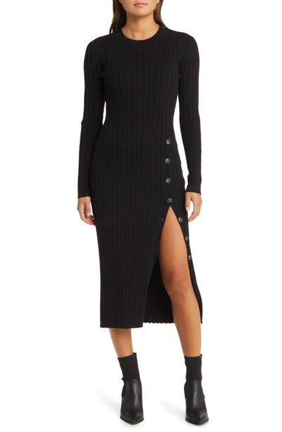 Open Edit Button Sweater Midi Dress In Black