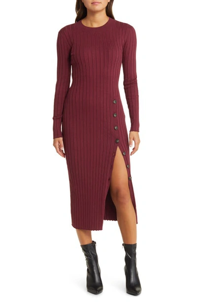 Open Edit Button Sweater Midi Dress In Burgundy London