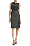 St John Micropattern Mixed Tweed Sheath Dress In Gray/ Ecru/ Black Multi