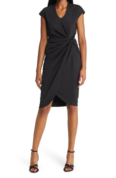 Tahari Asl Side Knot V-neck Sheath Dress In Black | ModeSens