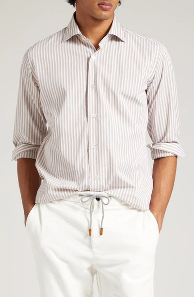 Eleventy Pinstripe Cotton Button-up Shirt In Sand