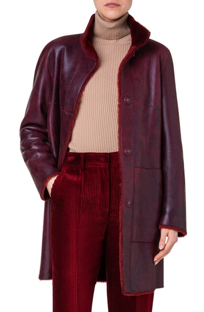 Akris Punto Genuine Shearing Reversible Coat In 669 Crimson