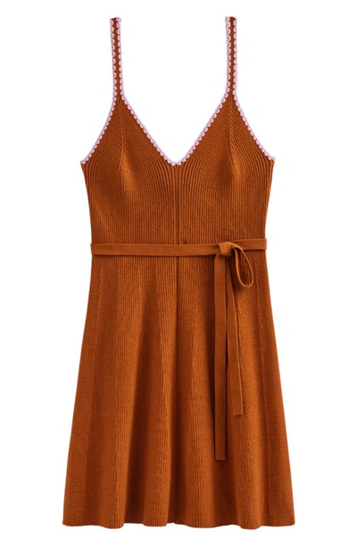 Boden Crochet Trim Tie Belt Ribbed Sweater Dress In Pumpkin