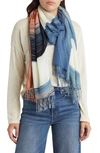Nordstrom Tissue Print Wool & Cashmere Wrap Scarf In Blue Gestural Paint