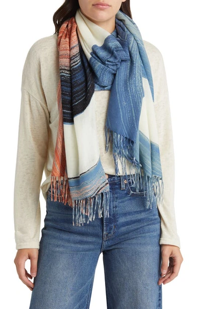 Nordstrom Tissue Print Wool & Cashmere Wrap Scarf In Blue Gestural Paint