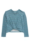 Nordstrom Kids' Twist Front Long Sleeve T-shirt In Teal Arctic Fun Stripe