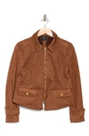 T Tahari Faux Suede Crop Zip Jacket In Whiskey