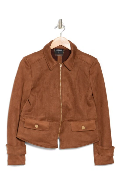 T Tahari Faux Suede Crop Zip Jacket In Whiskey