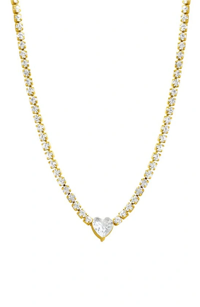 Adornia Water Resistant Cz Heart Tennis Necklace In Yellow