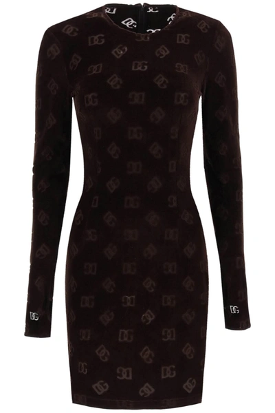 Dolce & Gabbana Monogram Chenille Dress In Brown