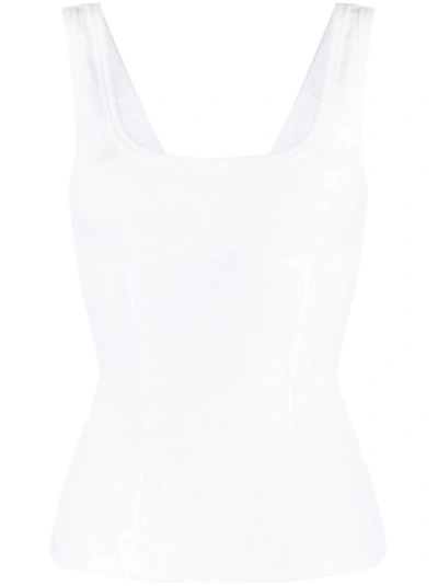 Msgm Logo-embroidered Ribbed Tank Top In White