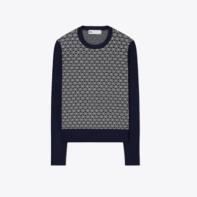 Tory Sport Jacquard Jumper In Tory Navy T Mono Knit Small