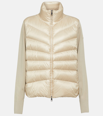 Moncler Tricot Down-paneled Wool Jacket In Beige