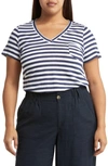 Caslon Short Sleeve V-neck T-shirt In Navy- White Charm Stripe