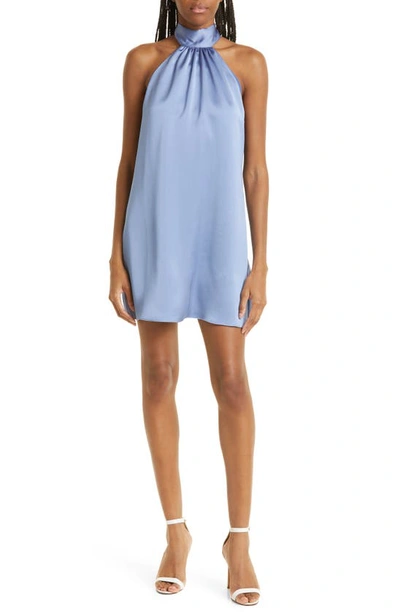 Ramy Brook Sam Halter A-line Satin Minidress In Steel Blue
