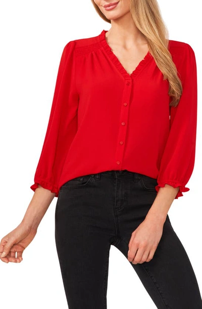 Cece Ruffle V-neck Blouse In Red