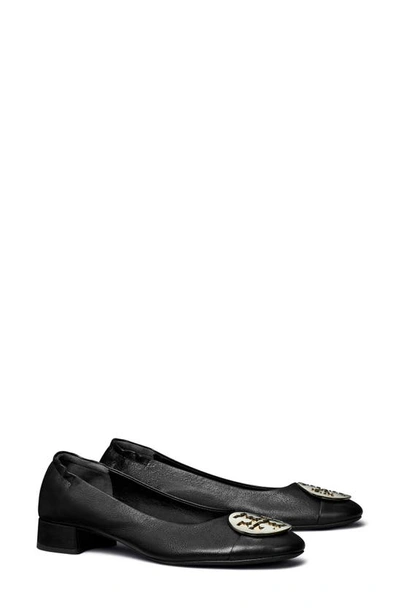 Tory Burch Claire Cap Toe Ballet Flat In Perfect Black / Gold / Silver