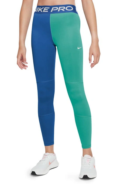 Nike Kids' Pro Leggings In Clear Jade/ Royal/ White