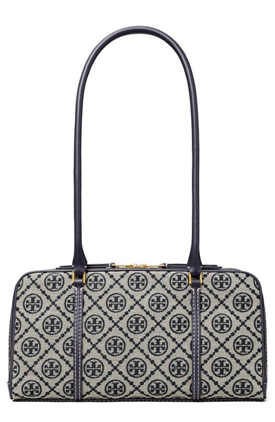 Tory Burch T Monogram Small Marshmallow Leather Satchel In Tory Navy