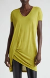 Rick Owens Hiked Asymmetric Drape Detail T-shirt In Acid