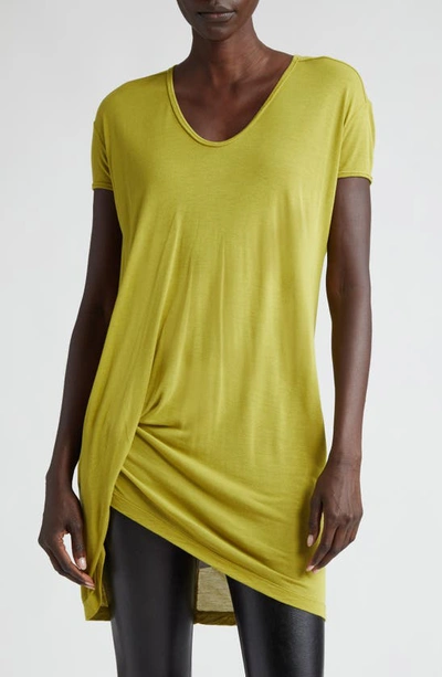 Rick Owens Hiked Asymmetric Drape Detail T-shirt In Acid