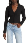 Bp. Crop Rib Cardigan In Black