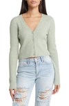 Bp. Crop Rib Cardigan In Green Desert