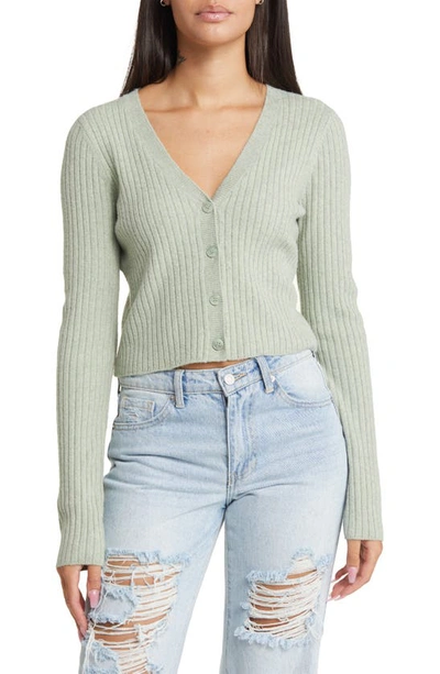Bp. Crop Rib Cardigan In Green Desert