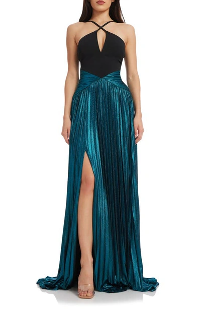 Dress The Population Tuuli Halter Gown In Deep Teal