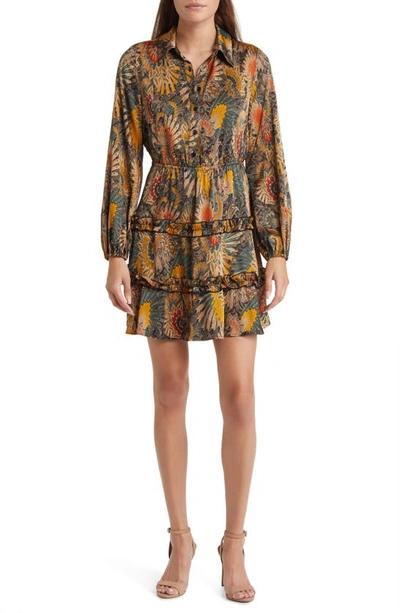 Sam Edelman Fall Feather Long Sleeve Mini Shirtdress In Brown Multi