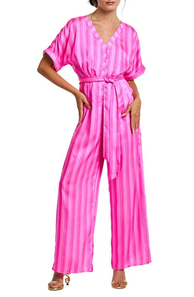 Ciebon Naya Variegated Tonal Stripe Jumpsuit In Fuchsia