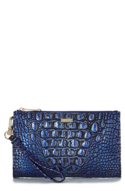 Brahmin Daisy Croc Embossed Leather Wristlet In Kyanite