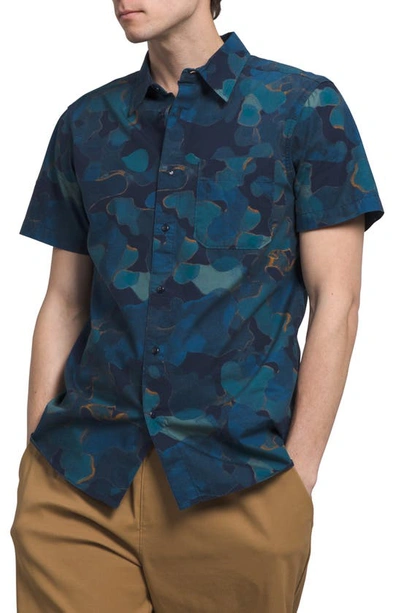 The North Face Baytrail Print Short Sleeve Shirt In Summit Navy Camo Texture Print