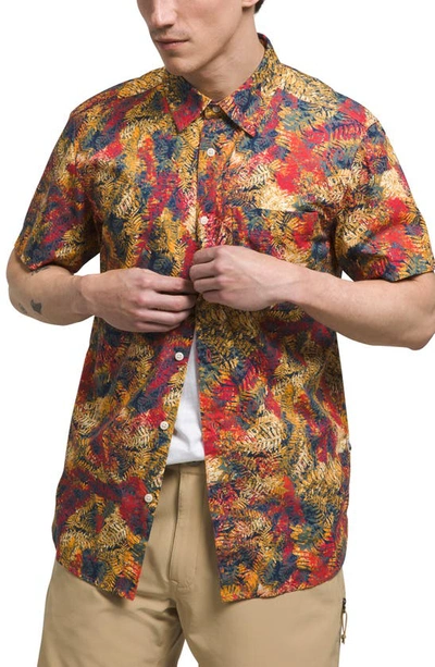 The North Face Baytrail Print Short Sleeve Shirt In Summit Gold Fossil Fern Print