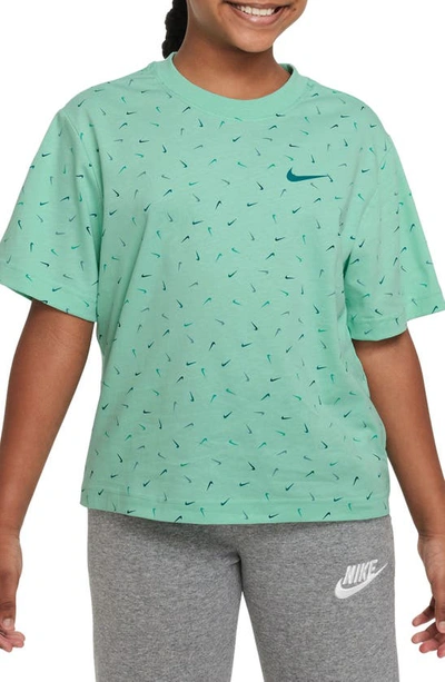 Nike Kids' Sportswear Swoosh Print Cotton T-shirt In Emerald Rise