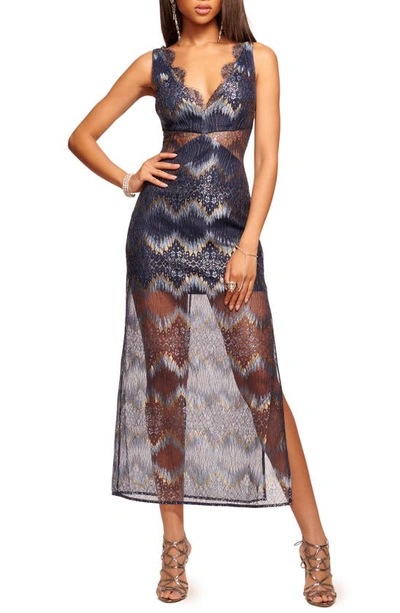 Ramy Brook Lillian Chevron Lace Maxi Dress In Navy Lace | ModeSens