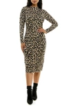 Nina Leonard Jacquard Long Sleeve Sweater Dress In Black Multi