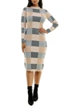 Nina Leonard Jacquard Long Sleeve Sweater Dress In Grey/ Tan Multi
