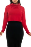 Nina Leonard Colorblock Long Sleeve Sweater Dress In Black/ Red