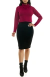 Nina Leonard Colorblock Long Sleeve Sweater Dress In Sangria/ Black