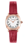 Ferragamo Soft Square Leather Strap Watch, 23mm In White/red