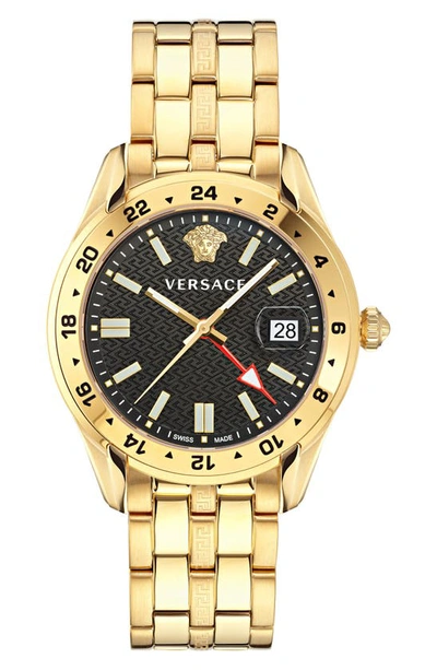 Versace Men's Swiss Greca Time Gmt Gold Ion Plated Stainless Steel Bracelet Watch 41mm In Ip Yellow Gold