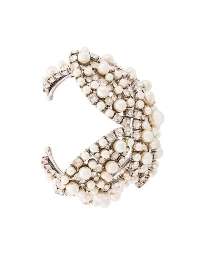 Saint Laurent Pearl And Rhinestone Cuff In Grey