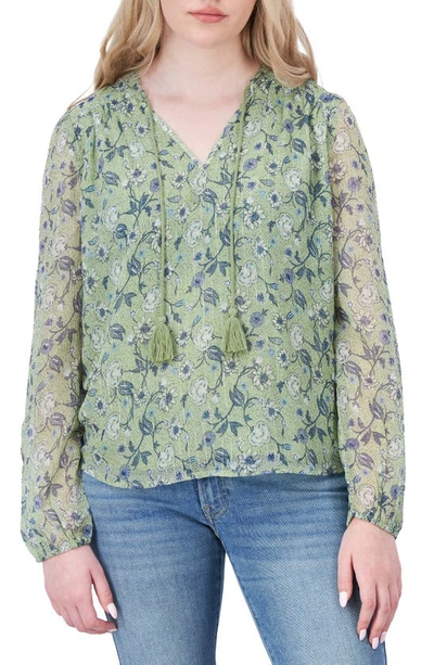 Lucky Brand Floral Long Sleeve Blouse In Green Multi