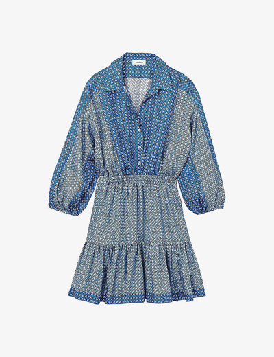 Sandro Womens Bleus Kate Tie-print Satin Mini Dress